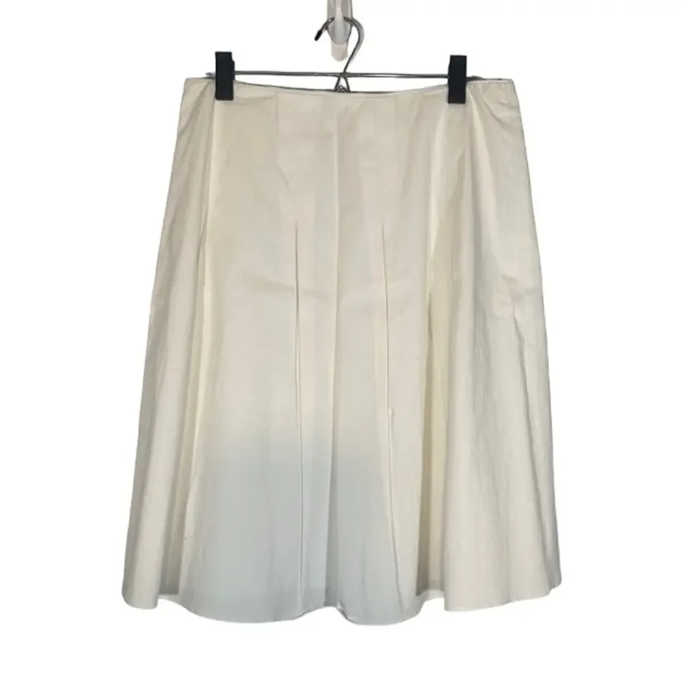 Tahari Bright White Cotton Blend Flared Pleated Side Zip Lined Skirt Women Sz 10